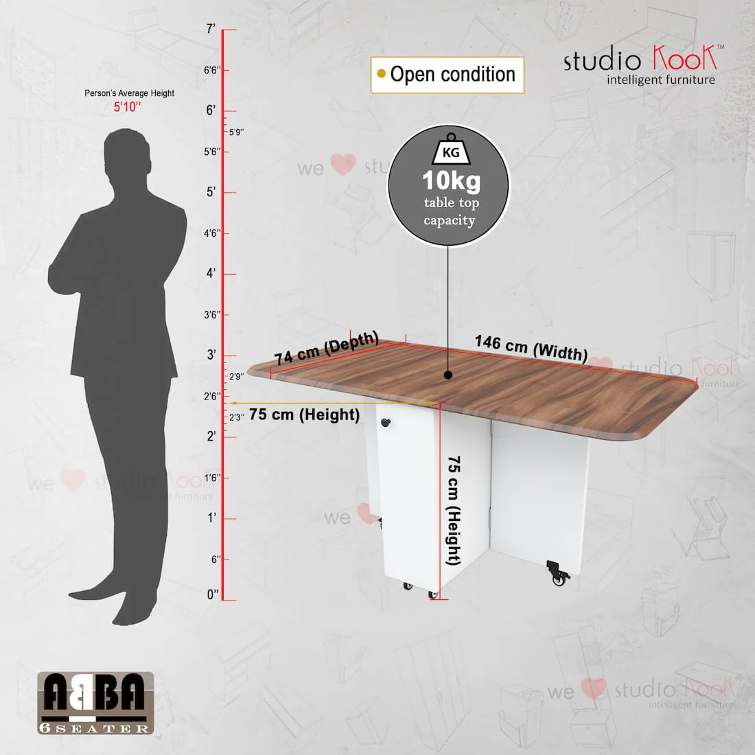 Abba 6 Seater Folding Dining Table (Without Chairs) - Image 13