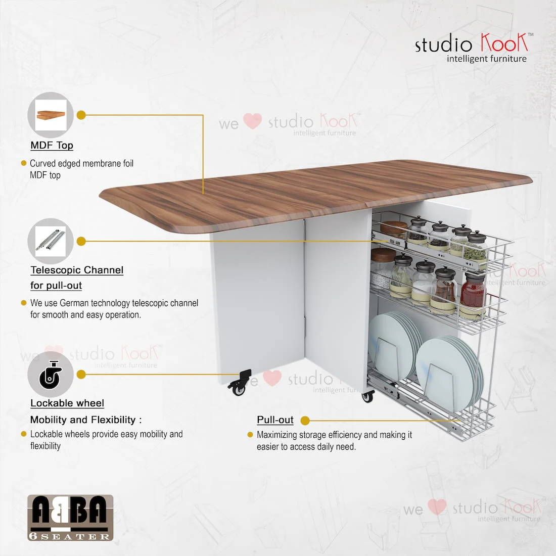 Abba 6 Seater Folding Dining Table (Without Chairs) - Image 16