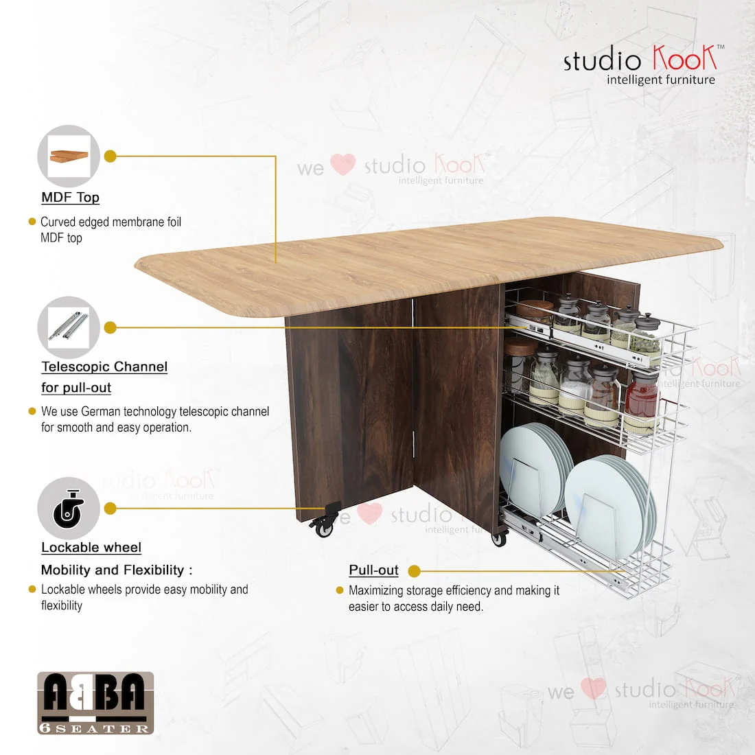 Abba 6 Seater Folding Dining Table (Without Chairs) - Image 6