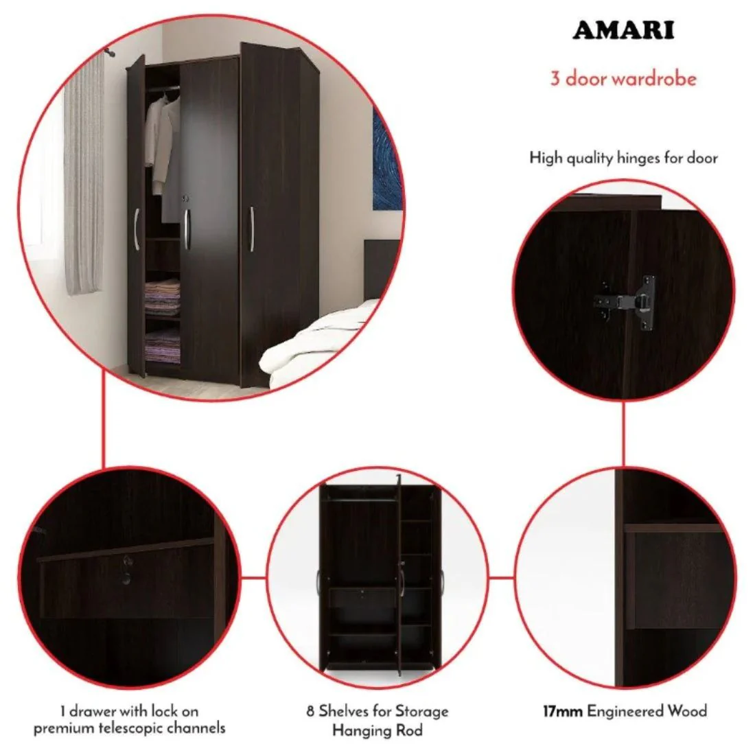 Amari 3 Door Wardrobe - Image 8