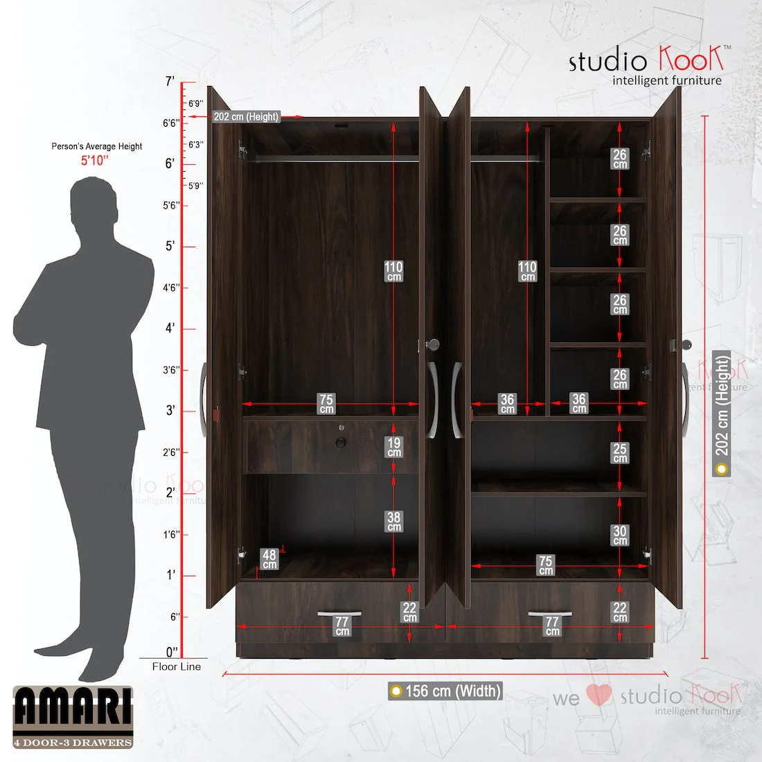 Amari 4 Door 3 Drawer Wardrobe - Image 19