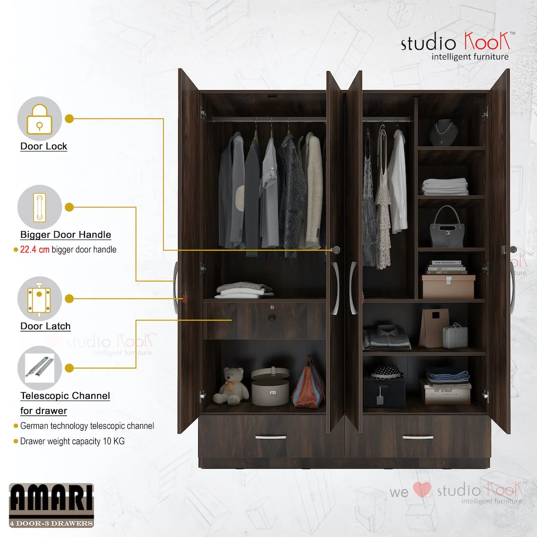 Amari 4 Door 3 Drawer Wardrobe - Image 21
