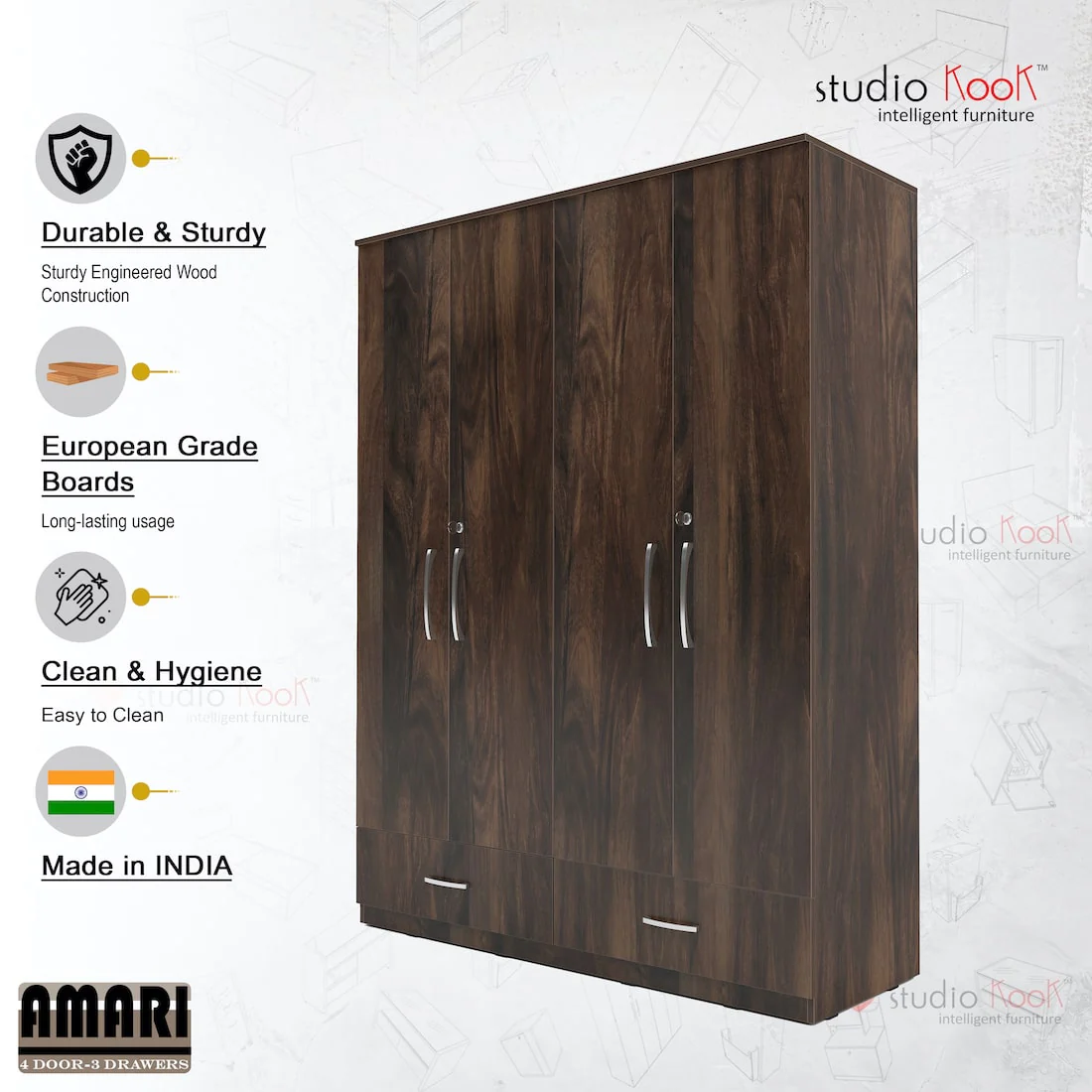 Amari 4 Door 3 Drawer Wardrobe - Image 22