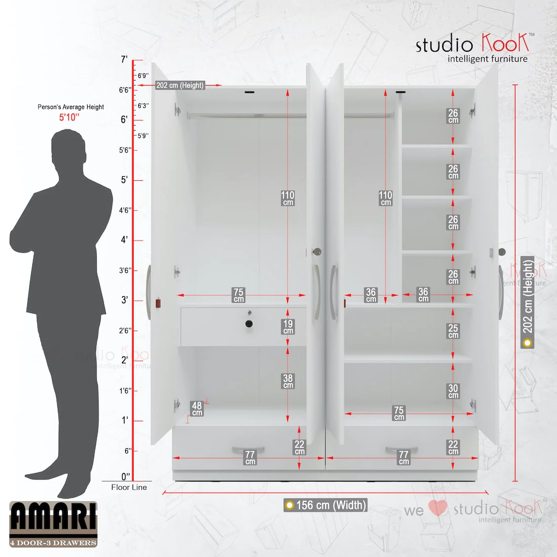 Amari 4 Door 3 Drawer Wardrobe - Image 4
