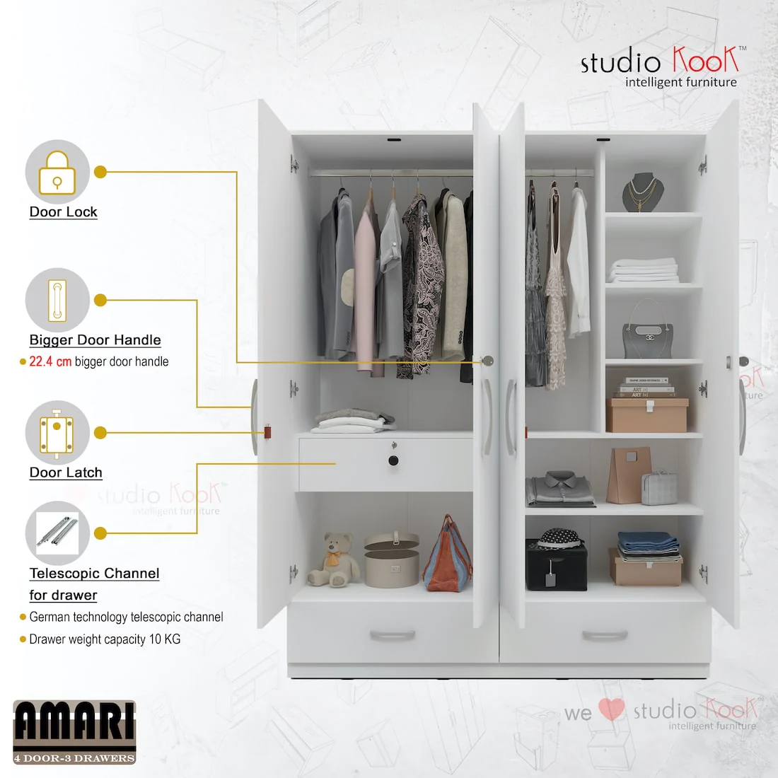 Amari 4 Door 3 Drawer Wardrobe - Image 8