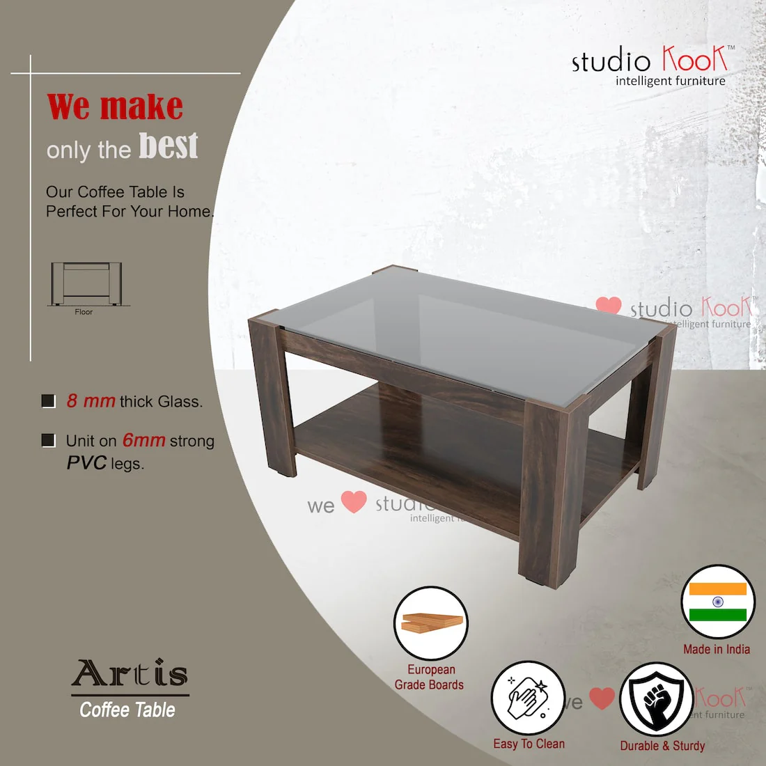 Artis Coffee Table with Glass Top - Image 8