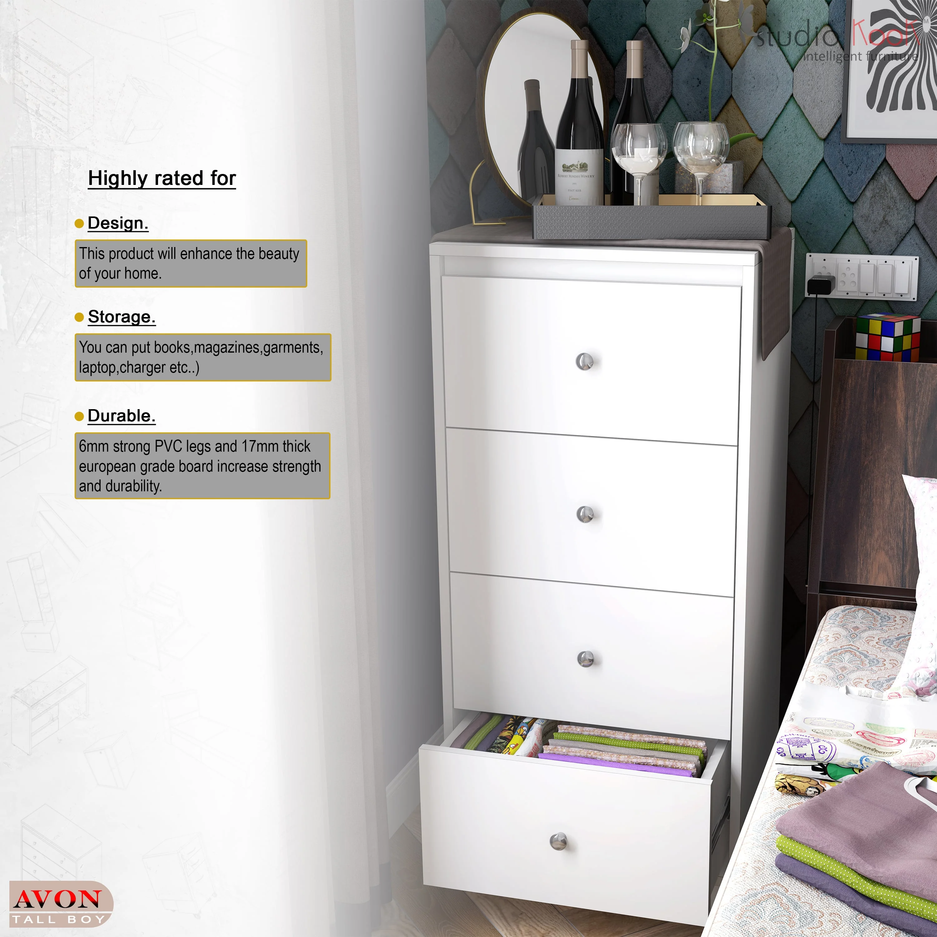 Avon Tallboy Chest of Drawers - Image 8