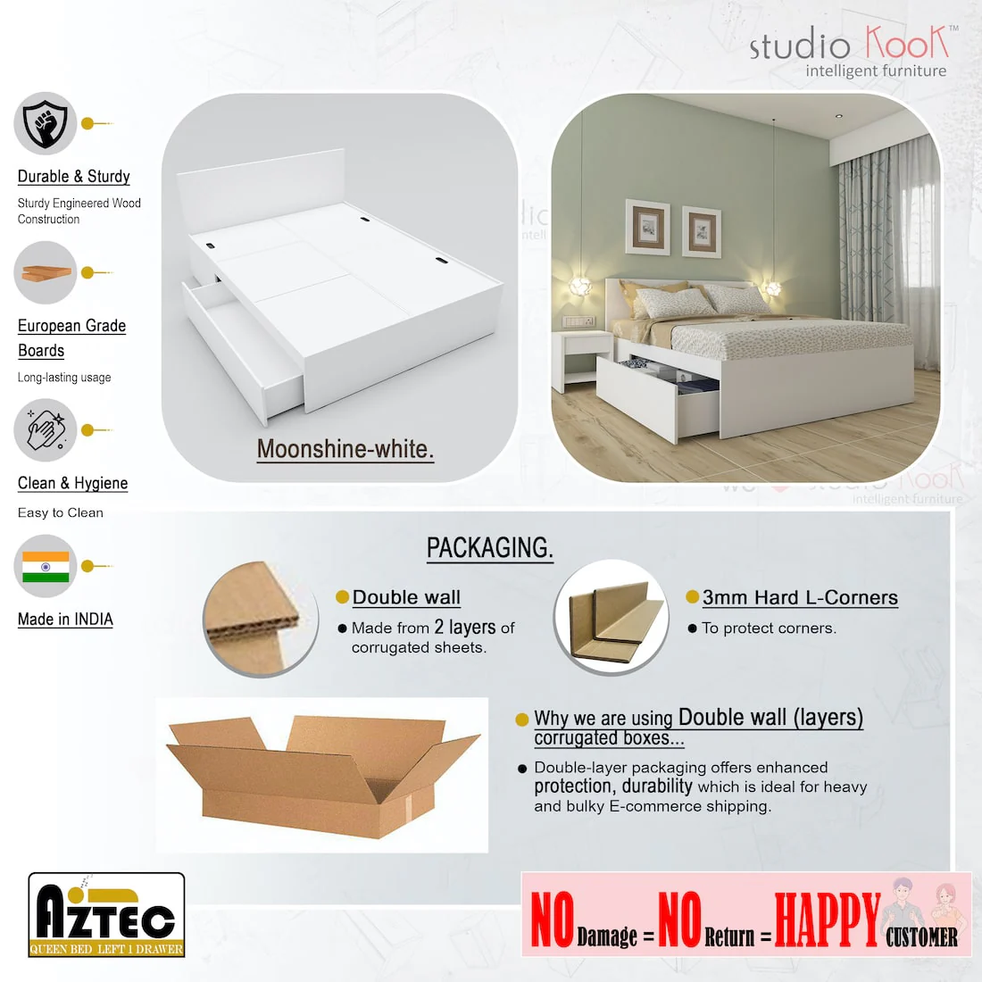 Aztec Left Queen Bed with One Drawer on Left - Image 10