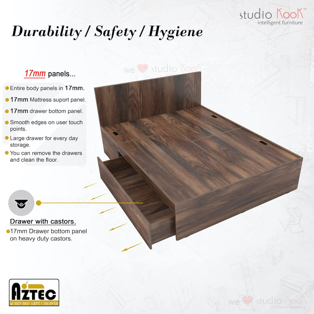 Aztec Left Queen Bed with One Drawer on Left - Image 3