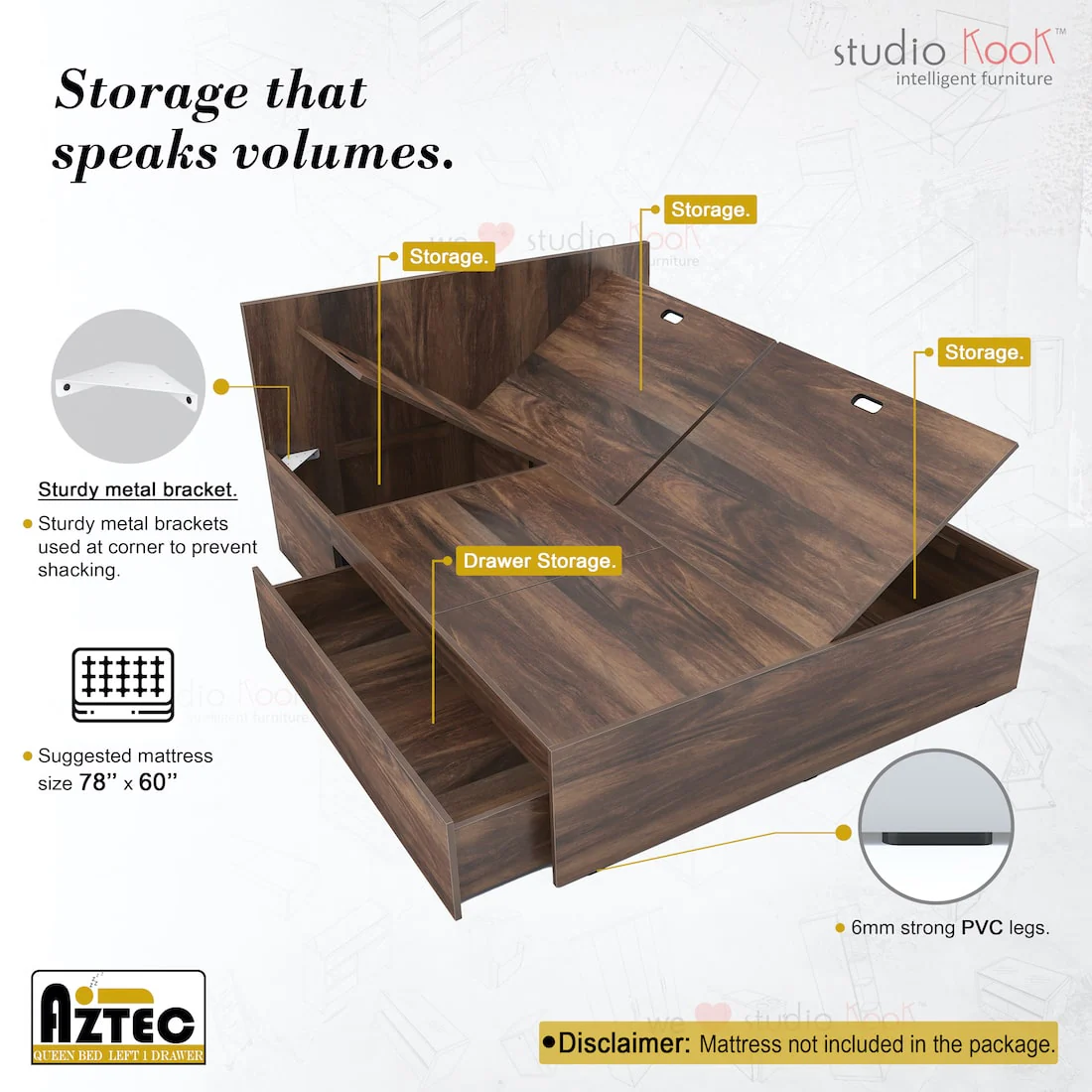 Aztec Left Queen Bed with One Drawer on Left - Image 4