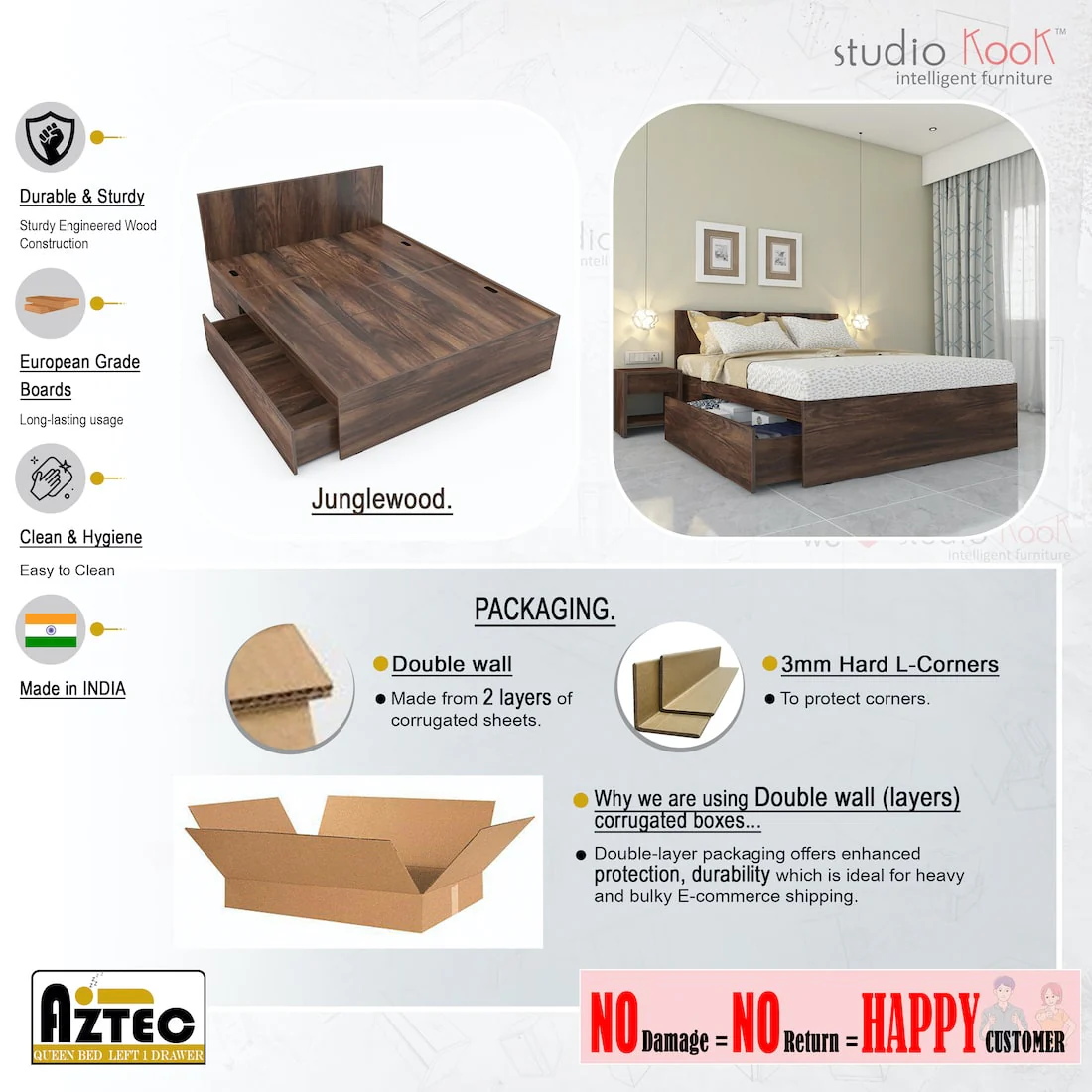 Aztec Left Queen Bed with One Drawer on Left - Image 5