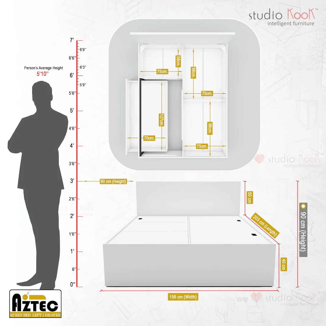 Aztec Left Queen Bed with One Drawer on Left - Image 7