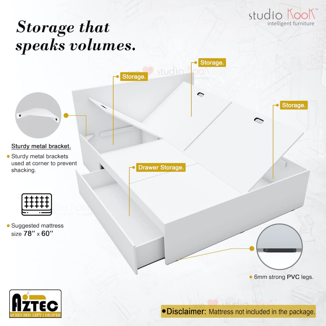 Aztec Left Queen Bed with One Drawer on Left - Image 9
