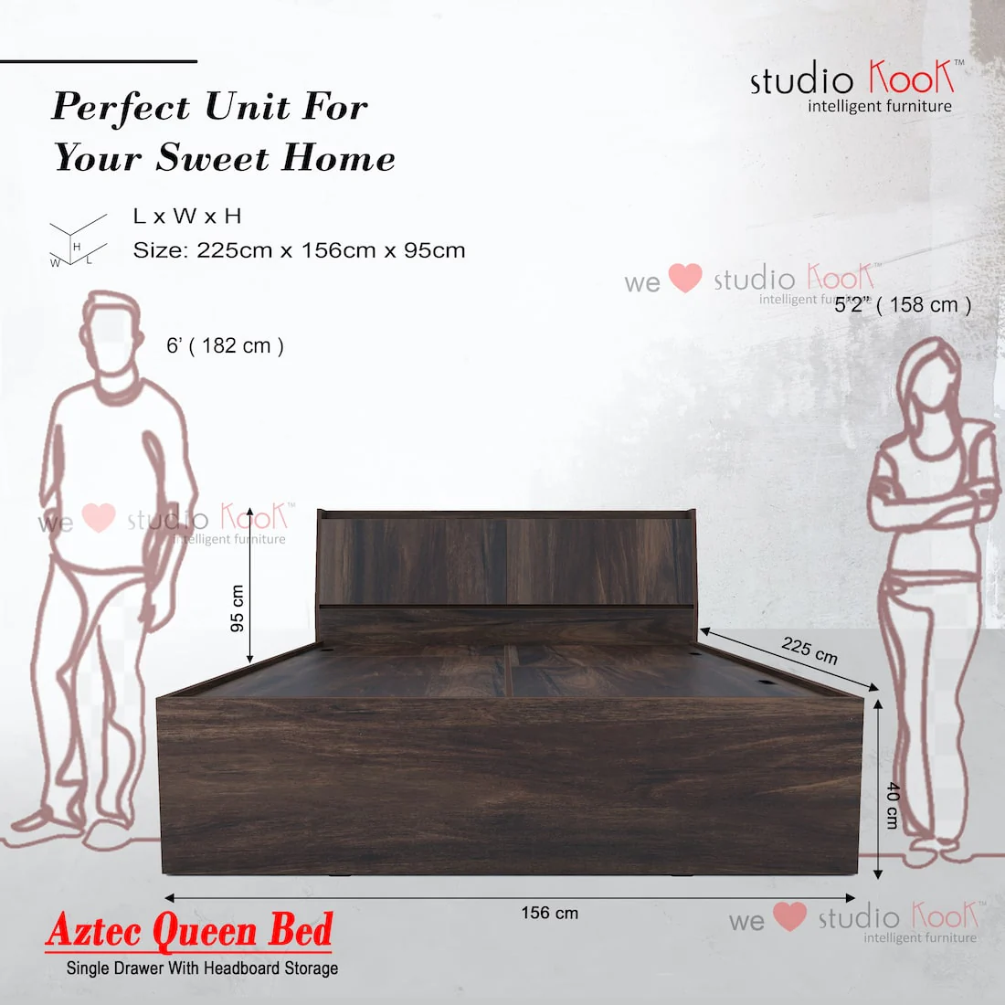 Aztec Left Queen Bed with Headboard Storage and 1 Drawer on Left - Image 10