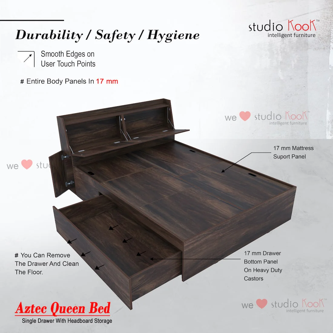 Aztec Left Queen Bed with Headboard Storage and 1 Drawer on Left - Image 11