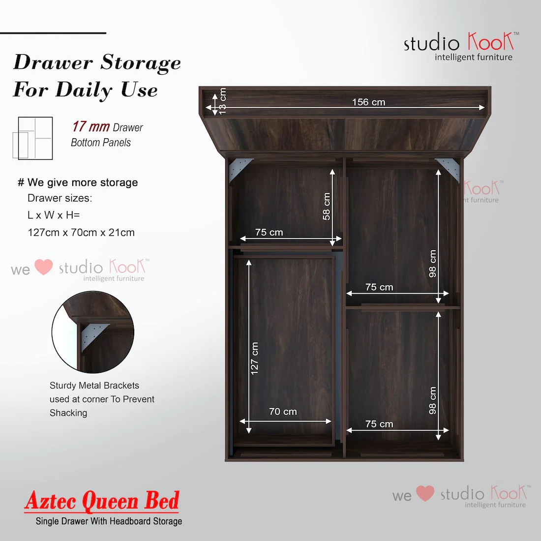 Aztec Left Queen Bed with Headboard Storage and 1 Drawer on Left - Image 12