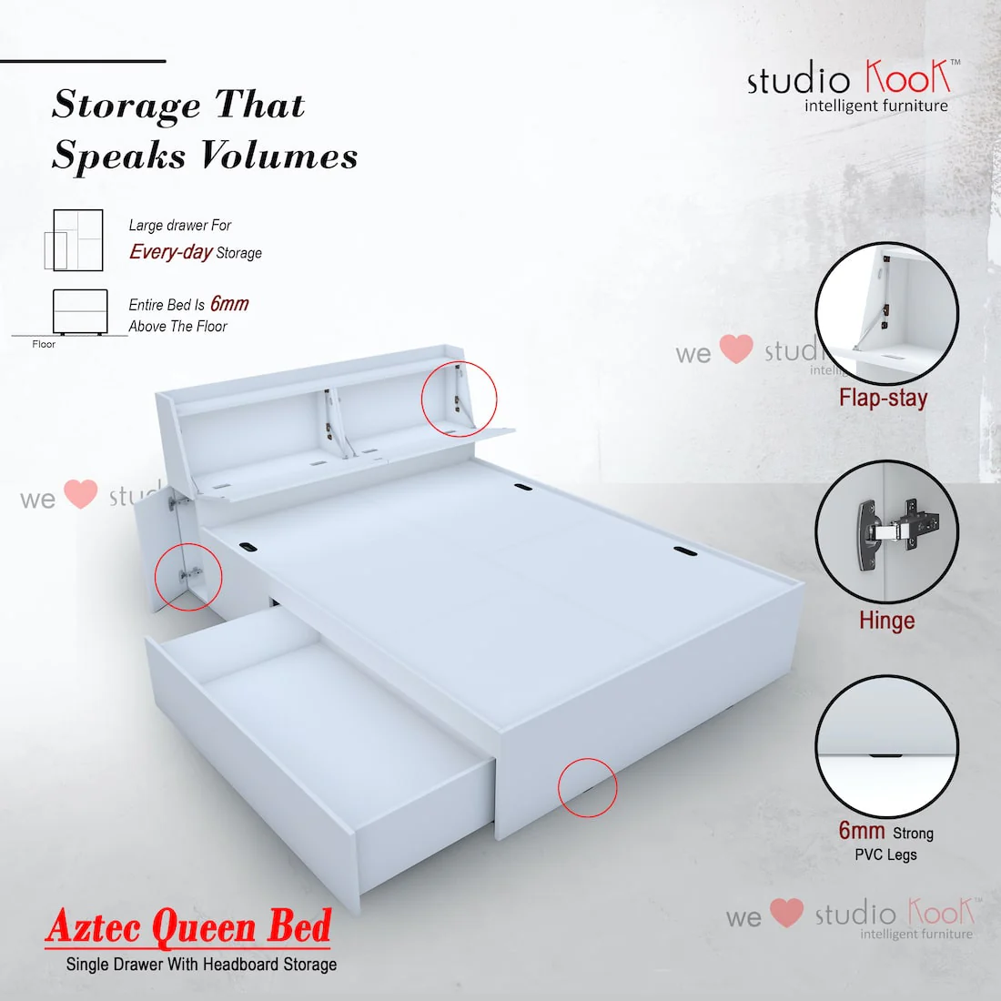 Aztec Left Queen Bed with Headboard Storage and 1 Drawer on Left - Image 3