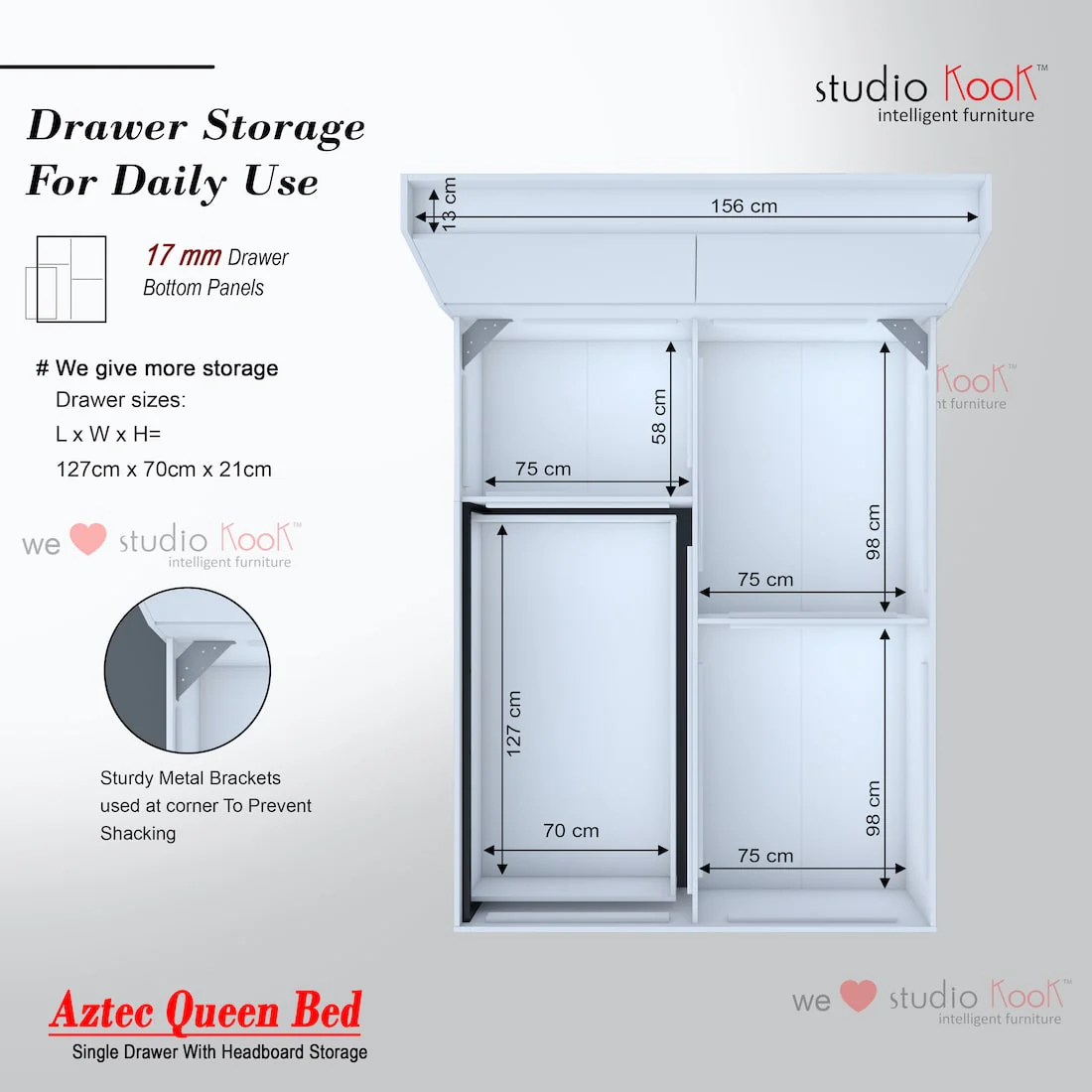 Aztec Left Queen Bed with Headboard Storage and 1 Drawer on Left - Image 4