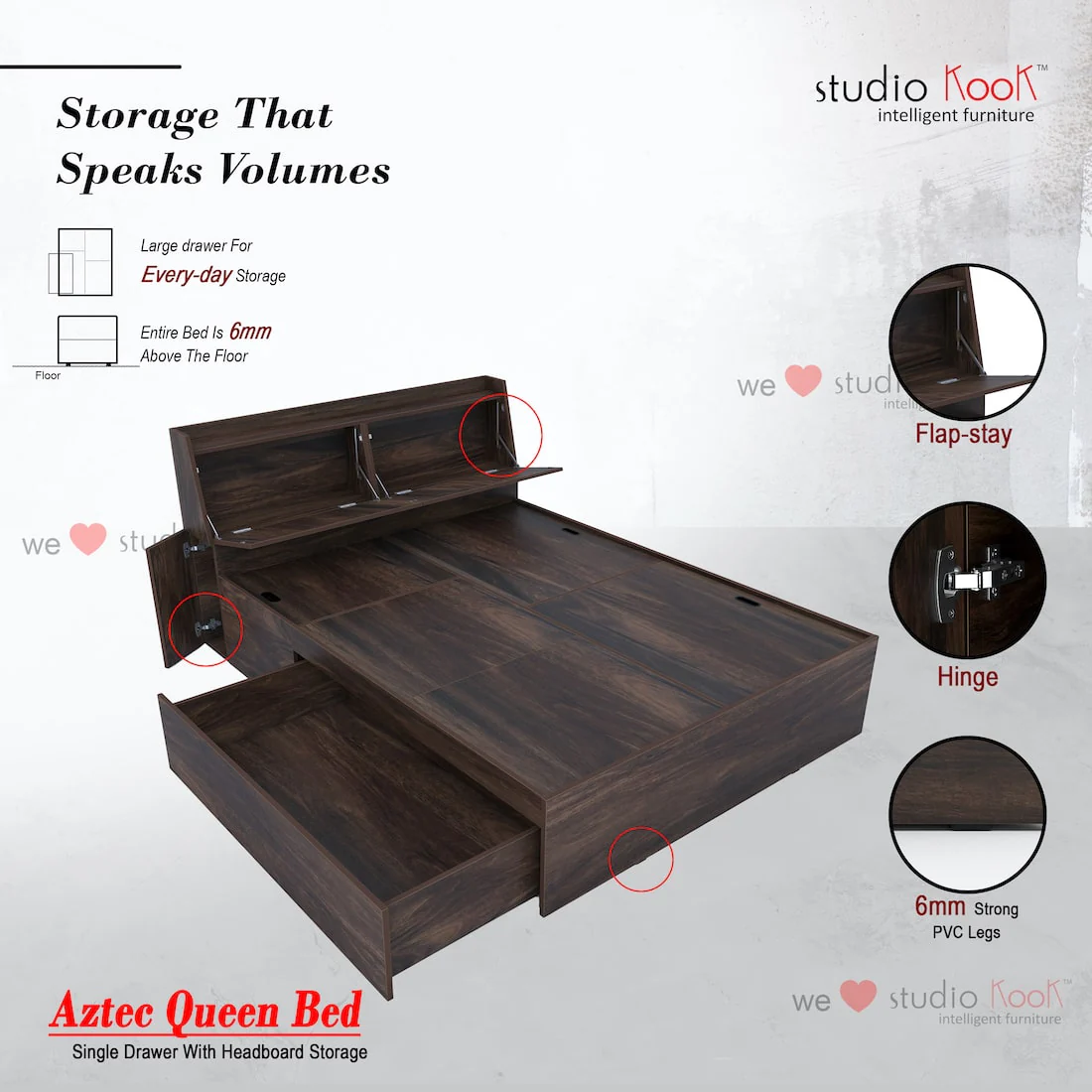 Aztec Left Queen Bed with Headboard Storage and 1 Drawer on Left - Image 8