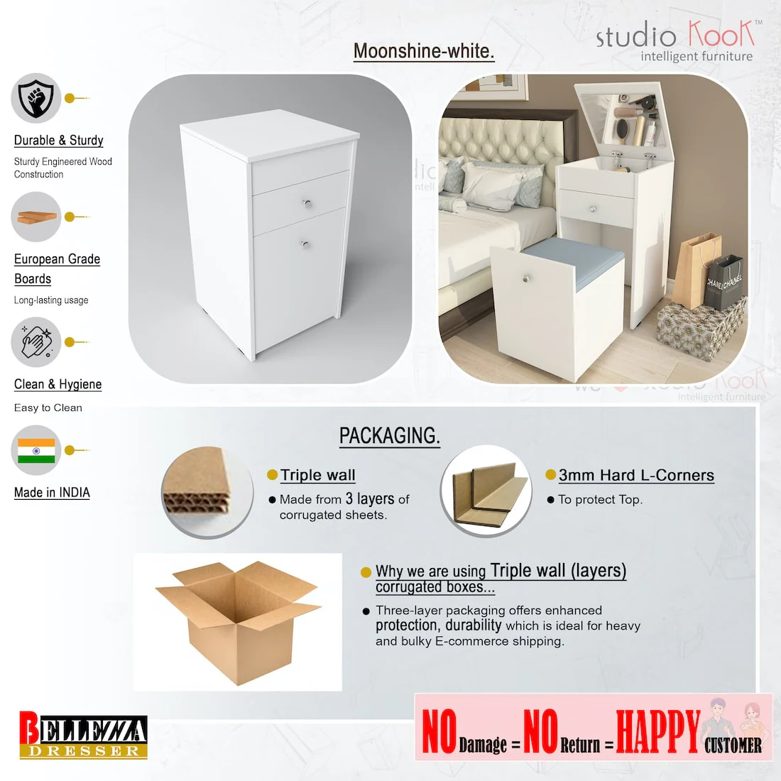 Bellezza Dresser Unit / Dressing Table with Mirror - Image 10