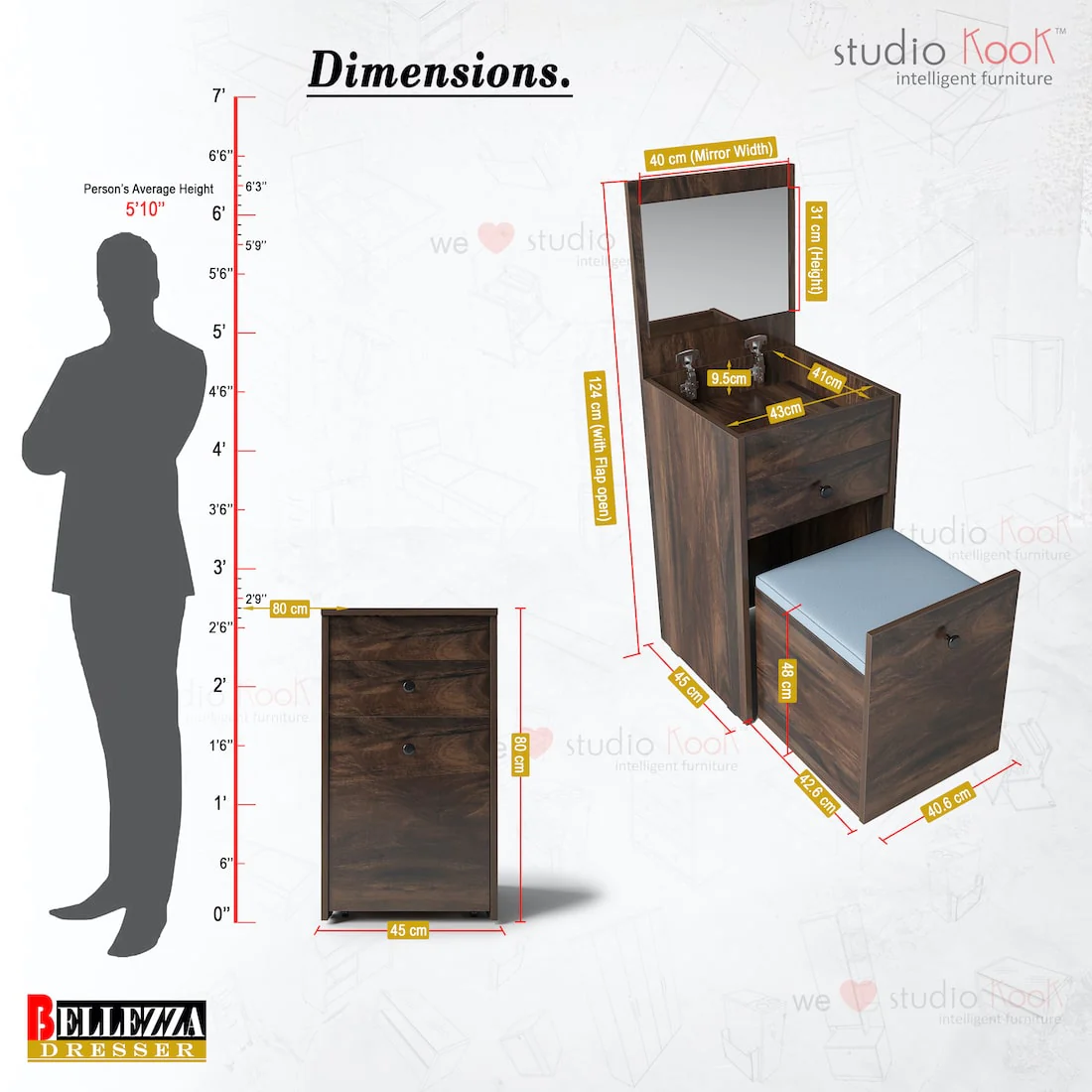 Bellezza Dresser Unit / Dressing Table with Mirror - Image 4