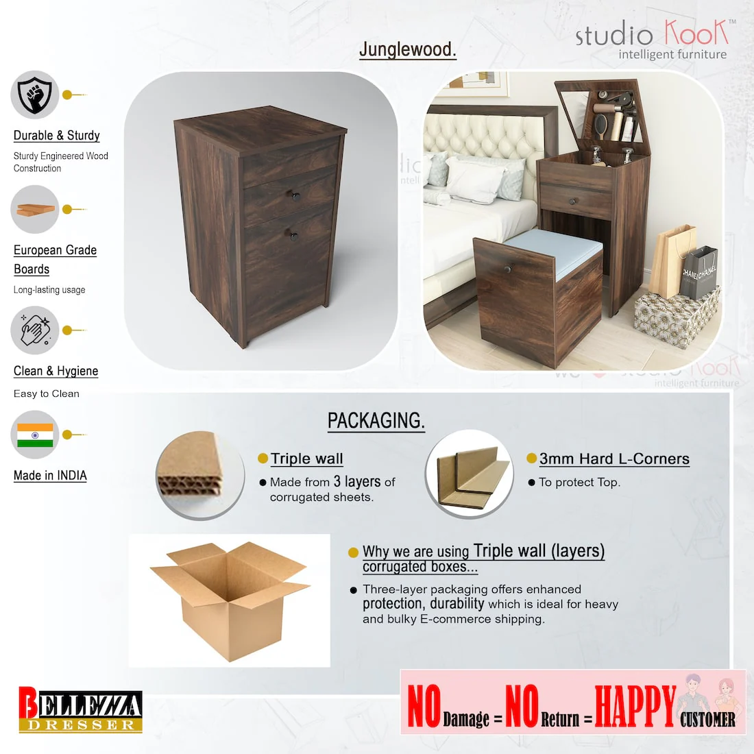 Bellezza Dresser Unit / Dressing Table with Mirror - Image 5