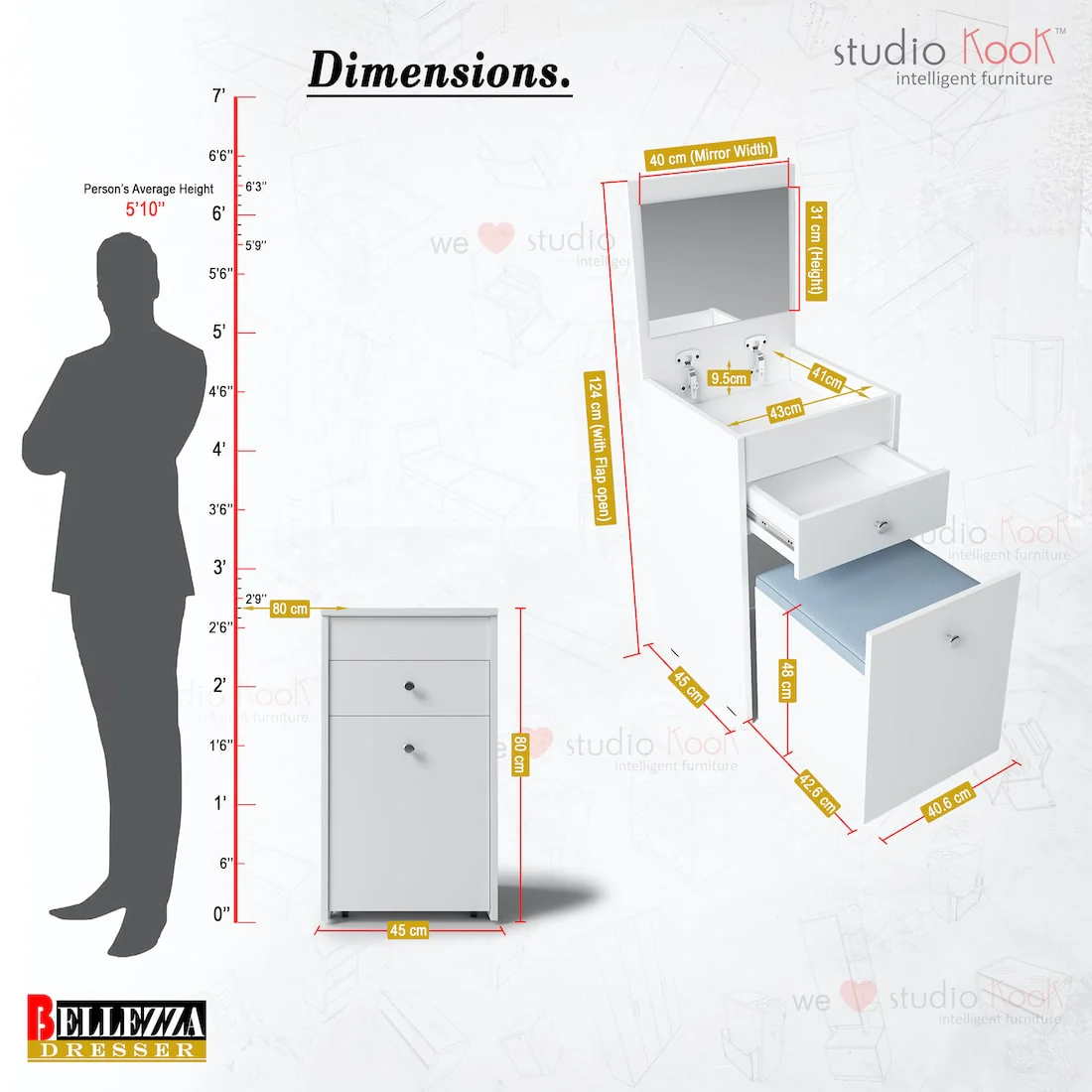 Bellezza Dresser Unit / Dressing Table with Mirror - Image 9