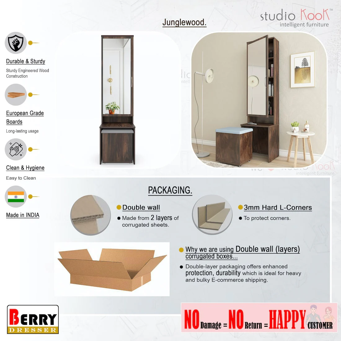 Berry Dresser Unit / Dressing Table with Mirror & Seating - Image 10