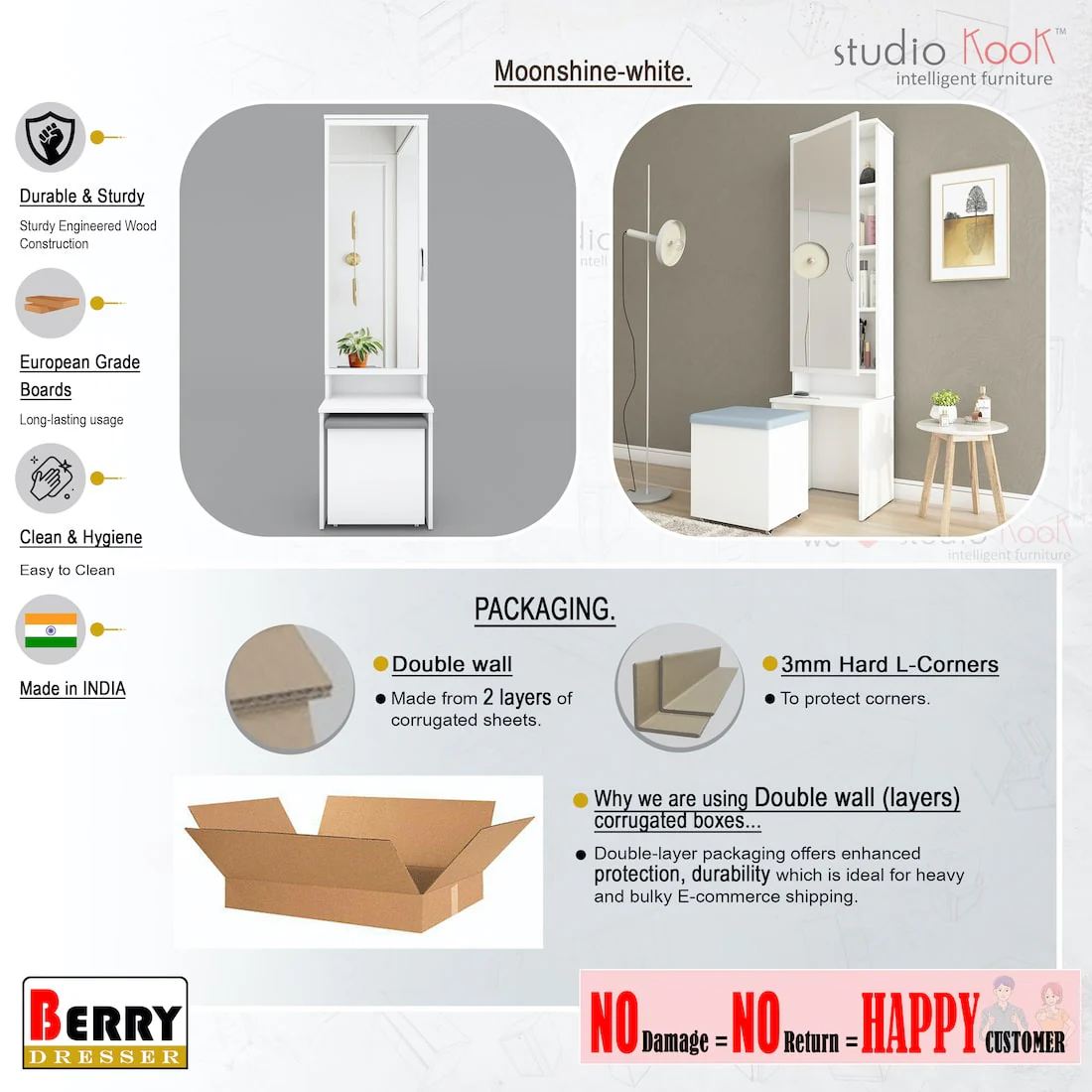 Berry Dresser Unit / Dressing Table with Mirror & Seating - Image 5