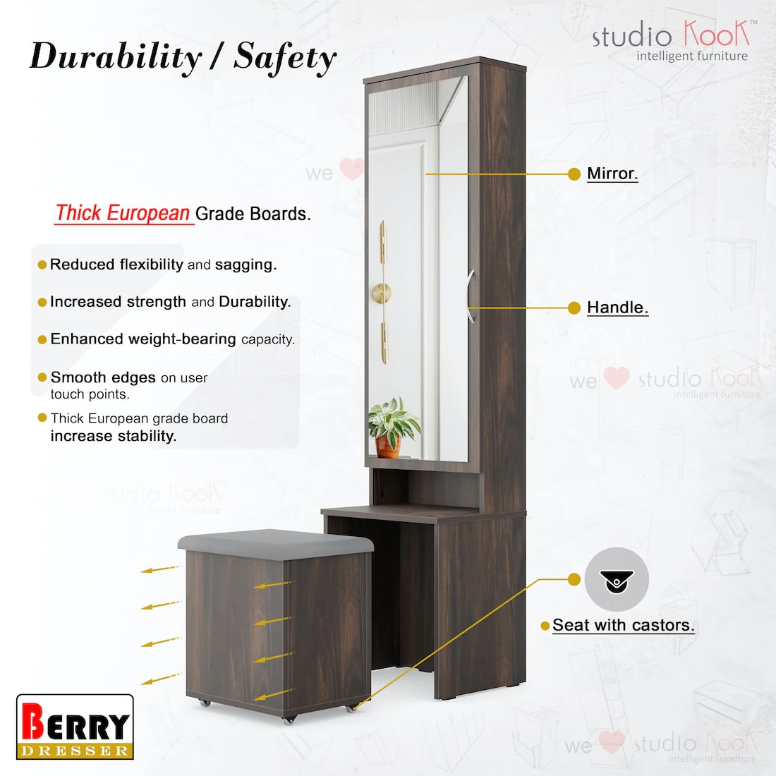 Berry Dresser Unit / Dressing Table with Mirror & Seating - Image 7