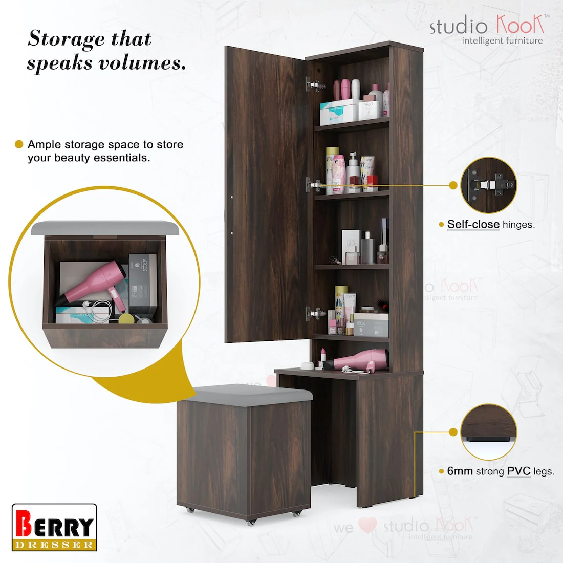 Berry Dresser Unit / Dressing Table with Mirror & Seating - Image 8