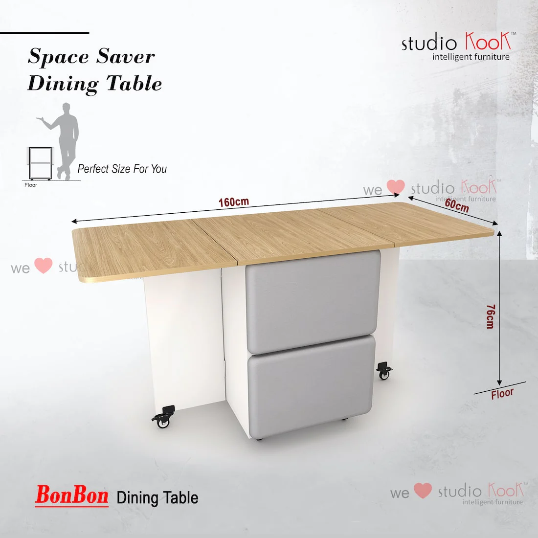 Bonbon 4 Seater Folding Space Saving Dining Table with Inbuilt Seating - Image 10