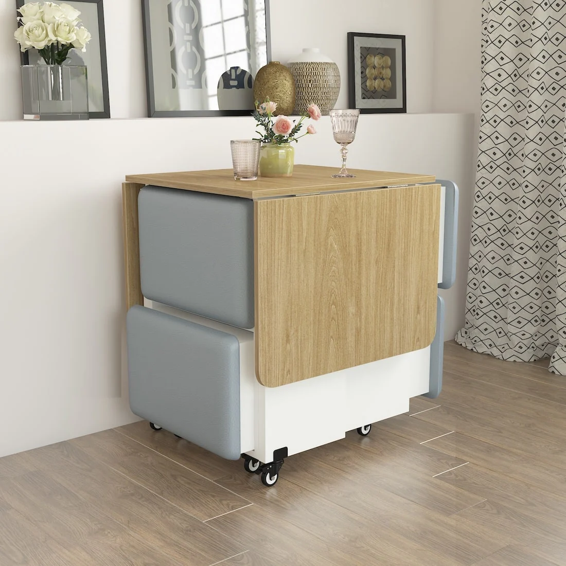 Bonbon 4 Seater Folding Space Saving Dining Table with Inbuilt Seating - Image 15