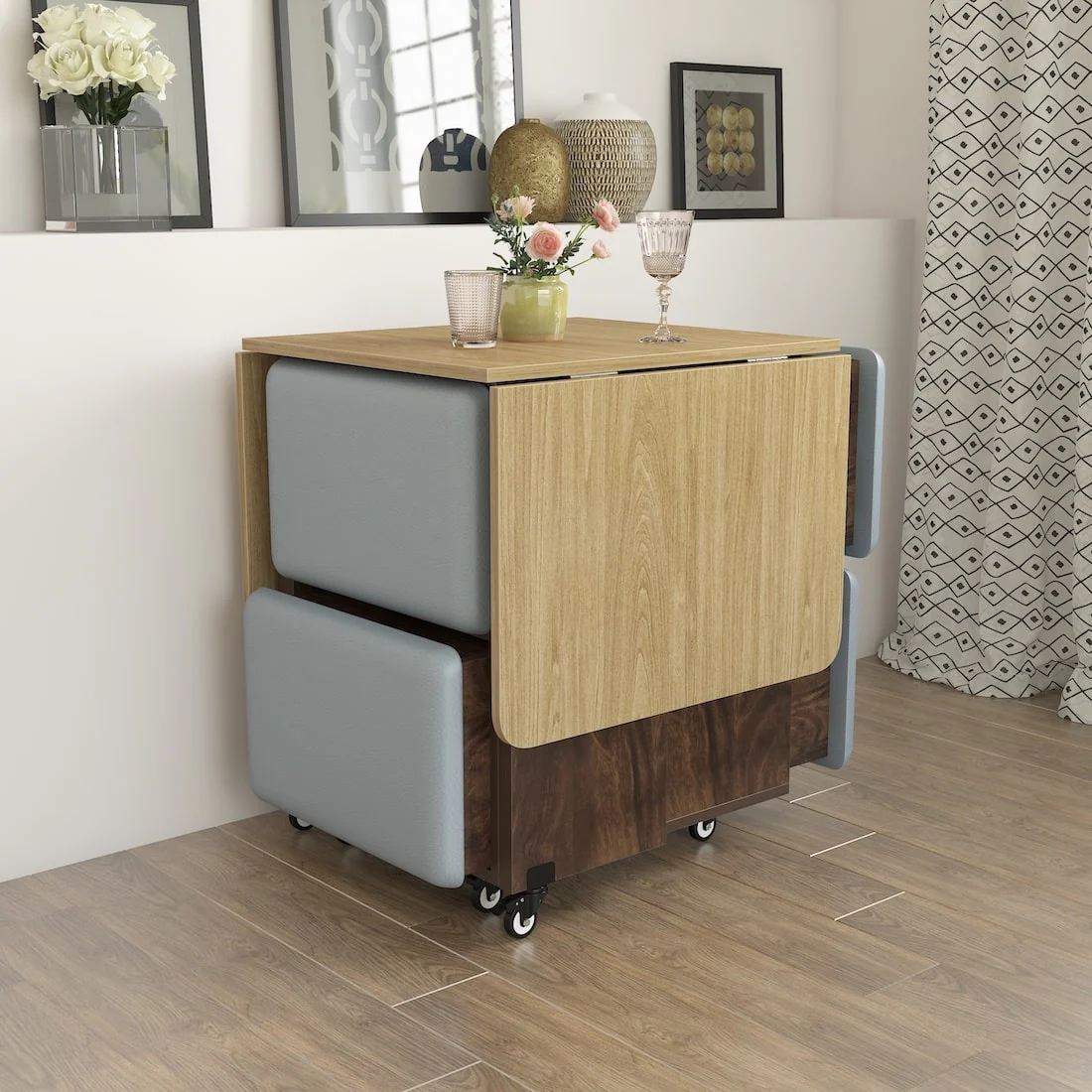 Bonbon 4 Seater Folding Space Saving Dining Table with Inbuilt Seating - Image 8