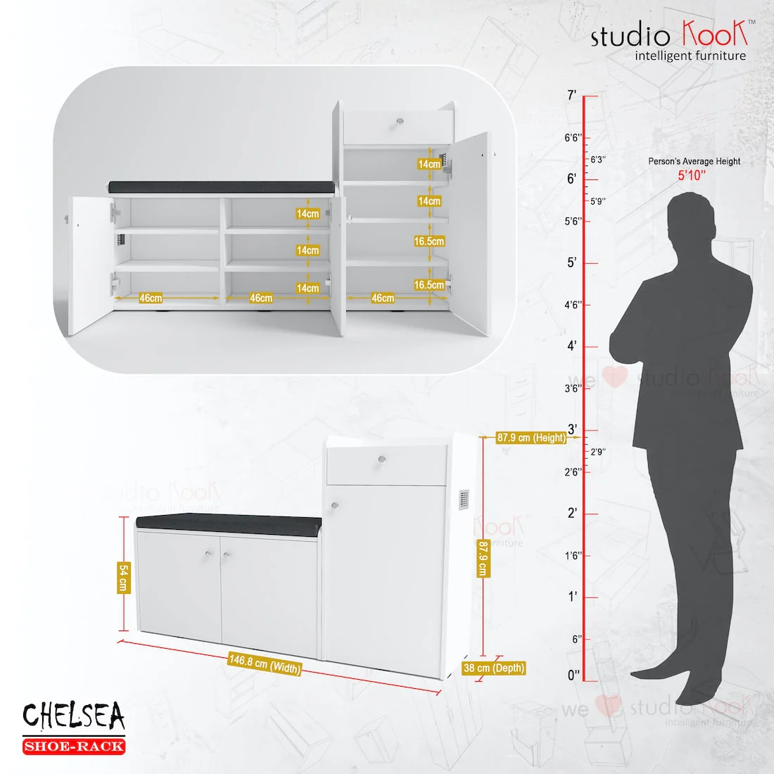 Chelsea Shoerack - 20 pairs capacity Shoe Cabinet with Cushion Seating - Image 4
