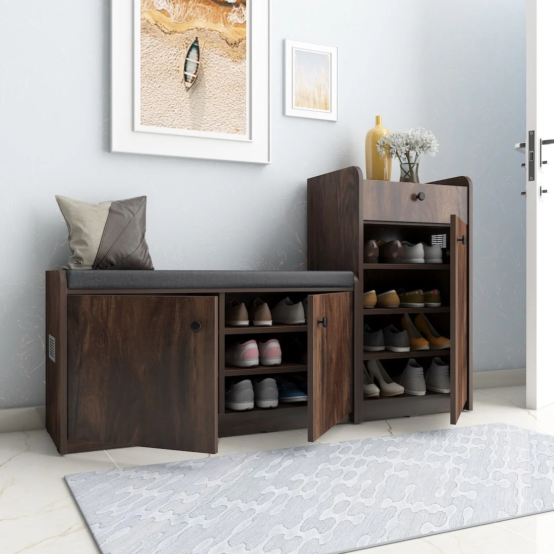 Chelsea Shoerack - 20 pairs capacity Shoe Cabinet with Cushion Seating - Image 7