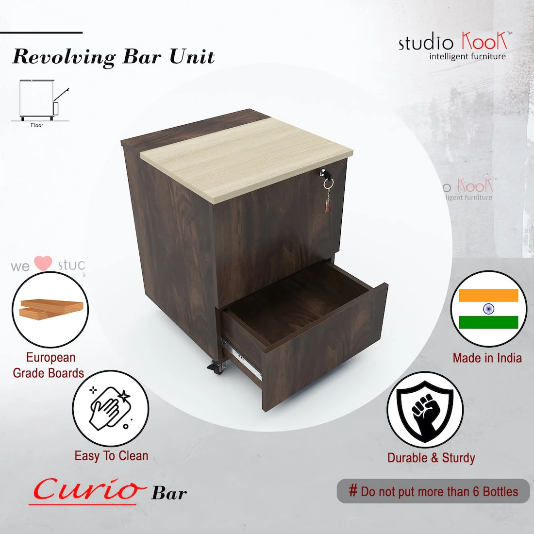 Curio Mini Bar Cabinet on Wheels - Image 3