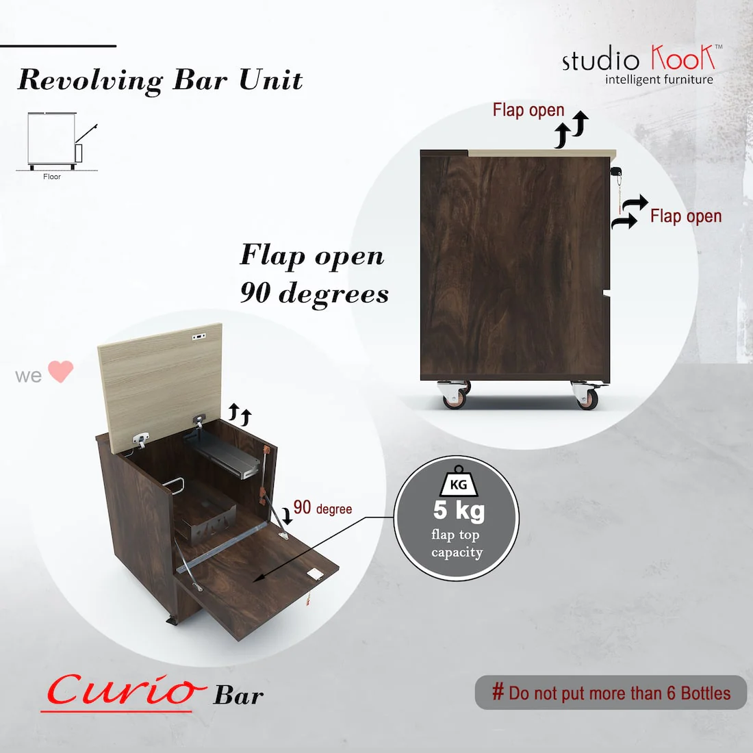 Curio Mini Bar Cabinet on Wheels - Image 4