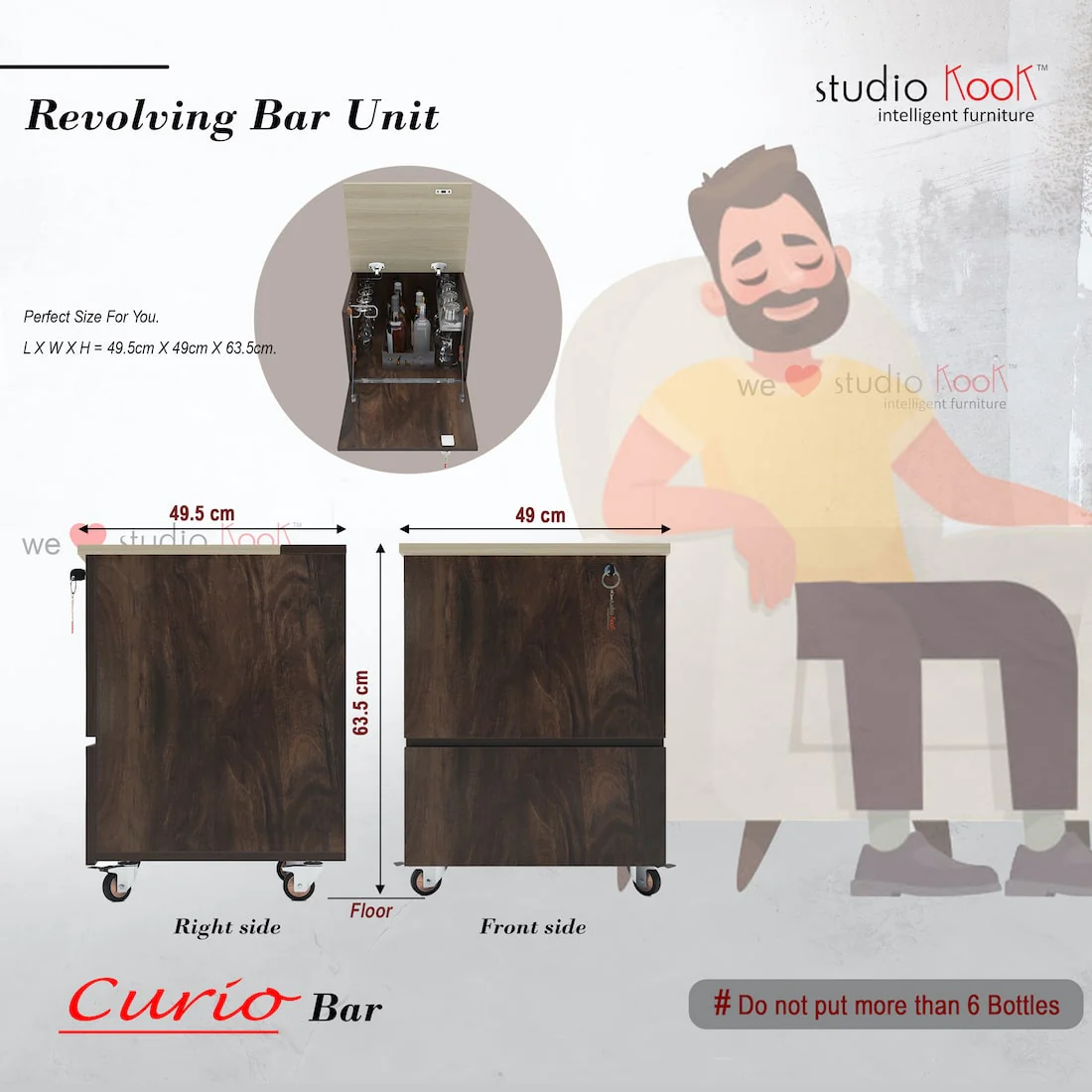 Curio Mini Bar Cabinet on Wheels - Image 5