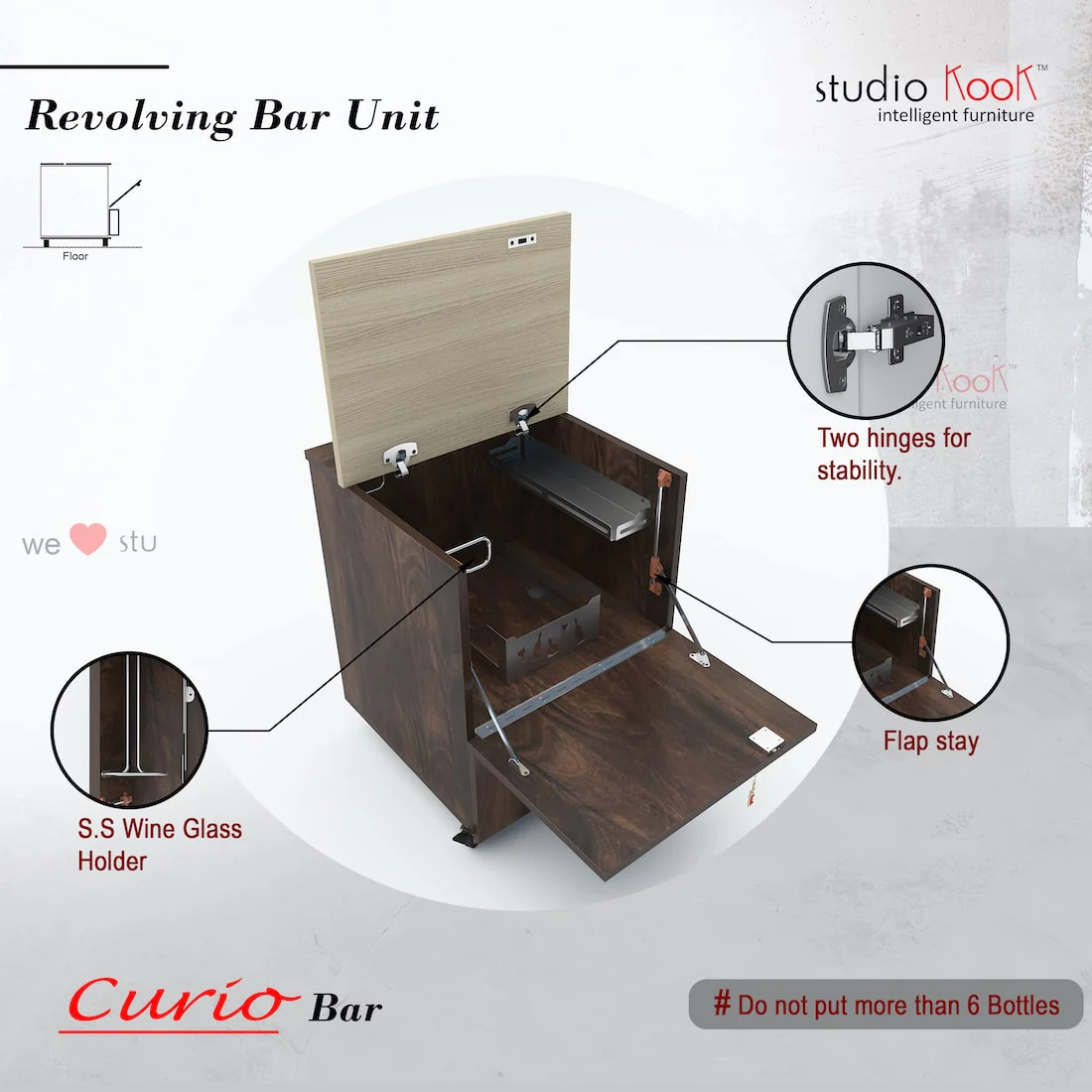 Curio Mini Bar Cabinet on Wheels - Image 6
