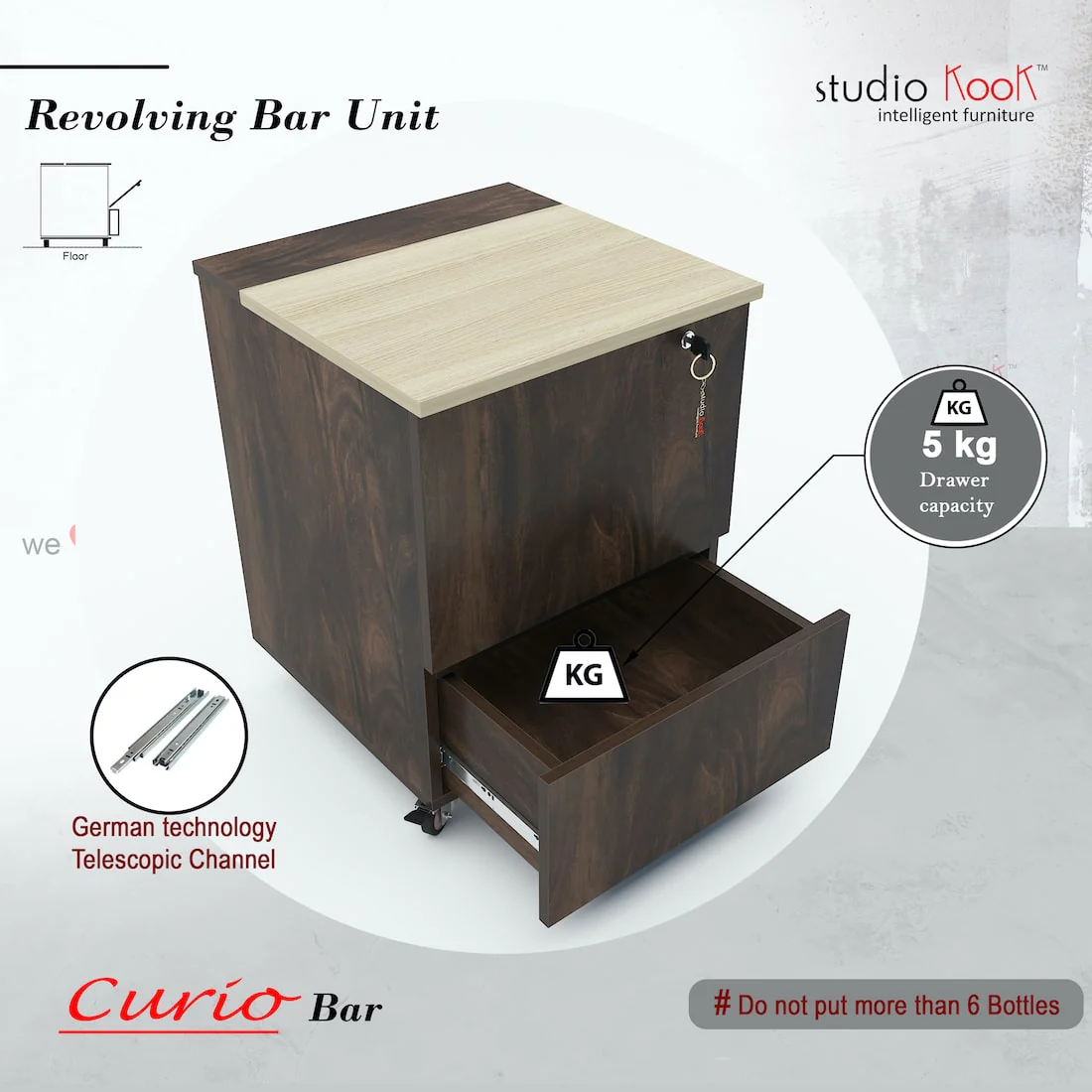 Curio Mini Bar Cabinet on Wheels - Image 7