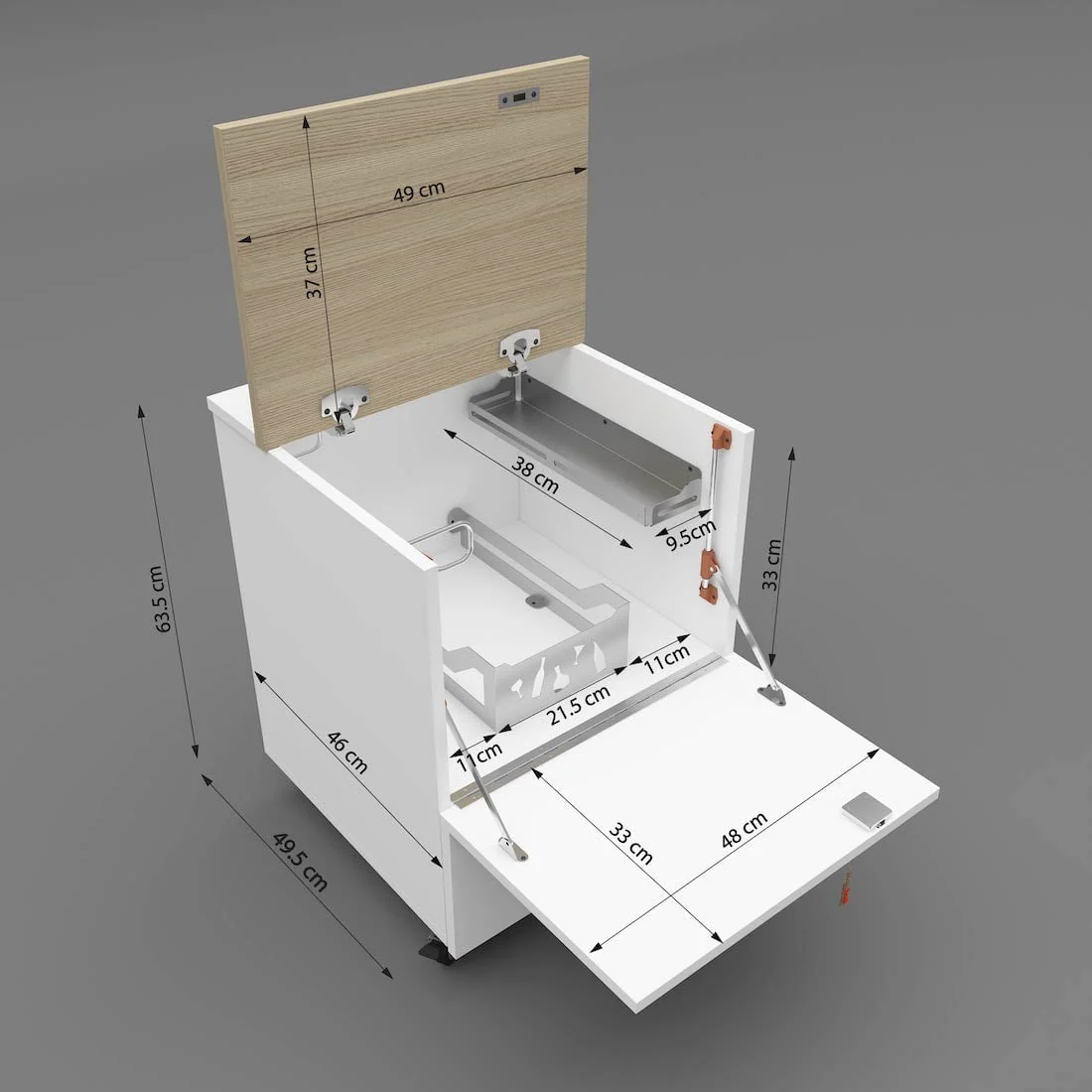 Curio Mini Bar Cabinet on Wheels (Moonshine White, Matte Finish) - Image 8