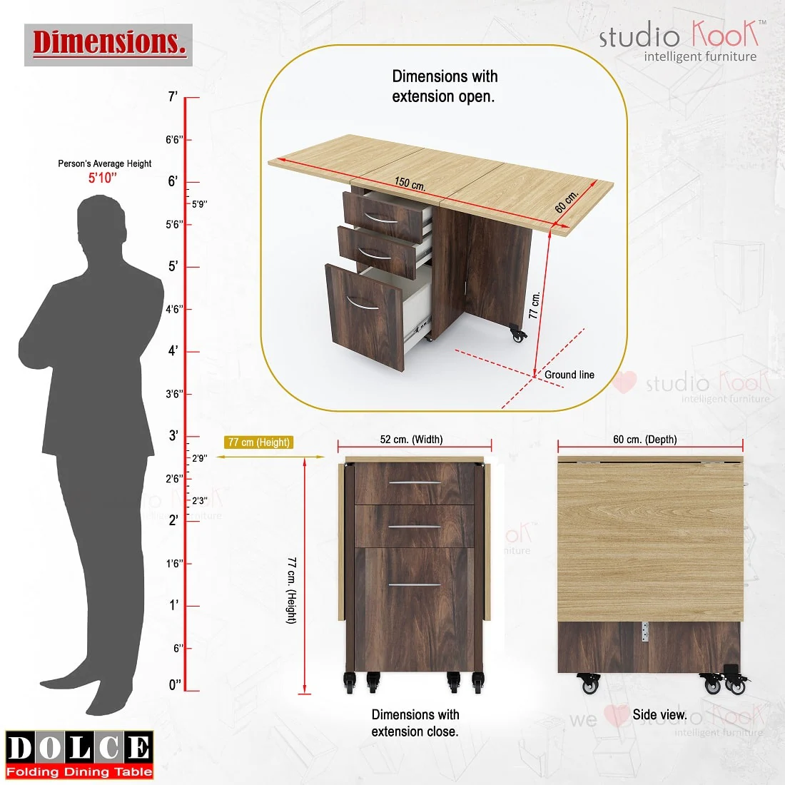 Dolce 4 Seater Folding Dining Table (Junglewood Finish,Without Chairs) - Image 3