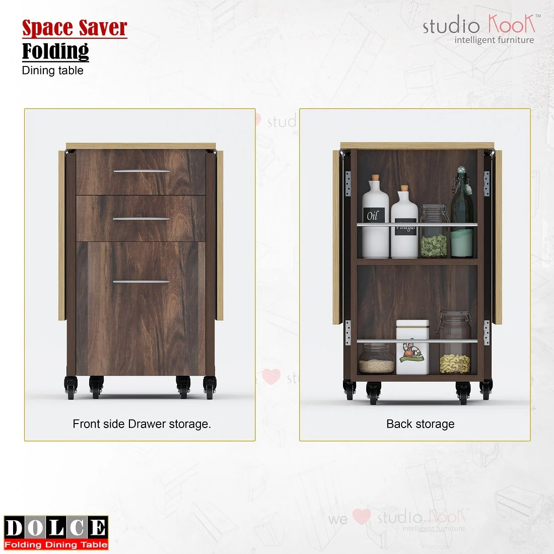 Dolce 4 Seater Folding Dining Table (Junglewood Finish,Without Chairs) - Image 5