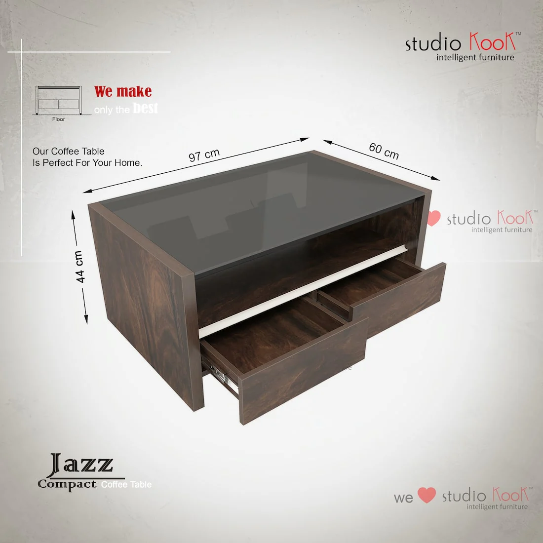 Jazz Compact Coffee Center Table with Storage Drawers - Image 4