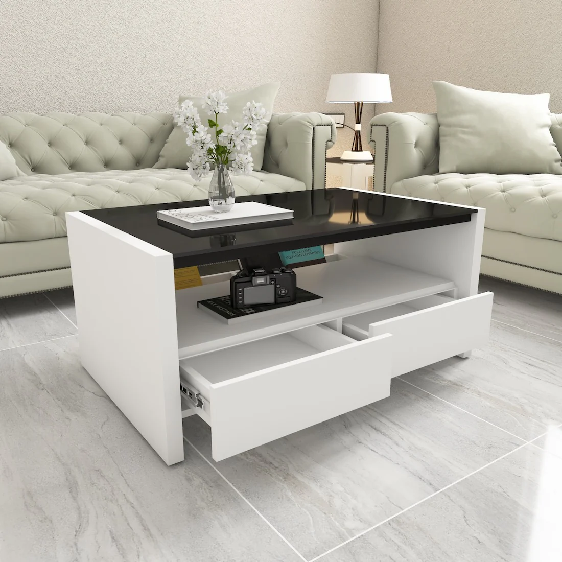 Jazz Compact Coffee Center Table with Storage Drawers - Image 8