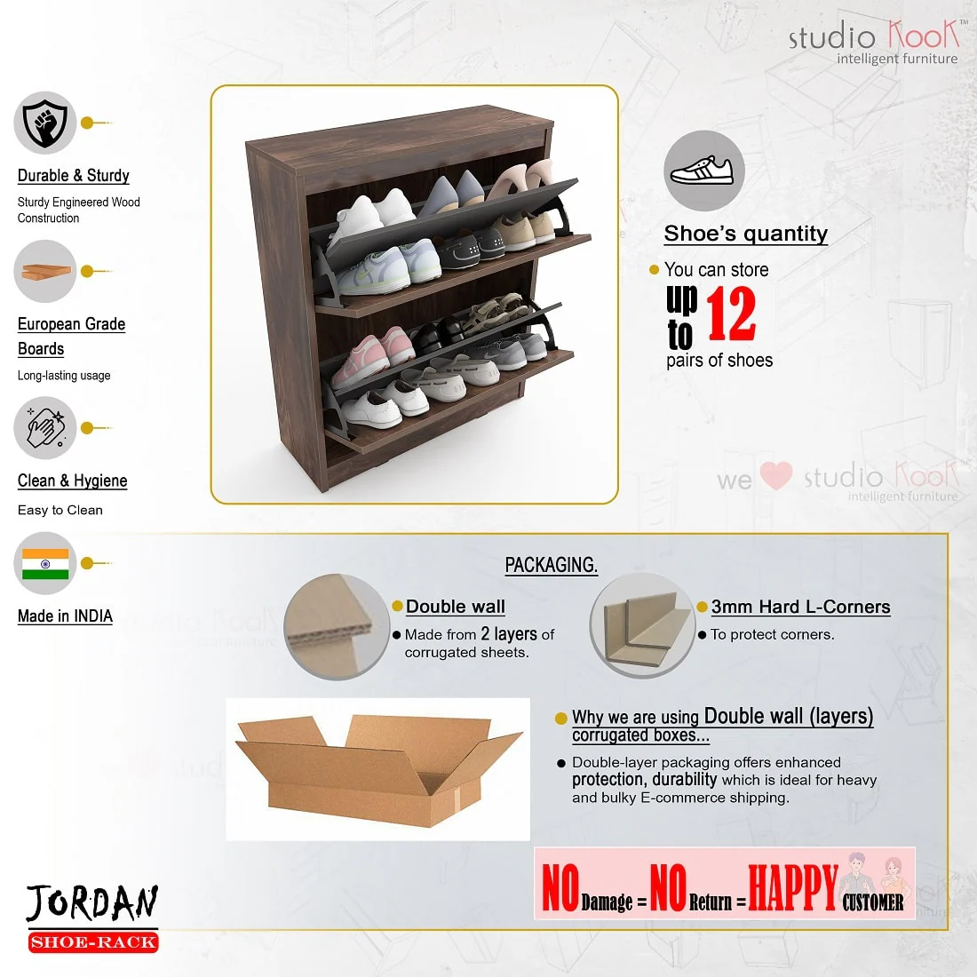 Jordan Shoerack - 12 pairs capacity Shoe Cabinet with Tilt-Out compartments - Image 12