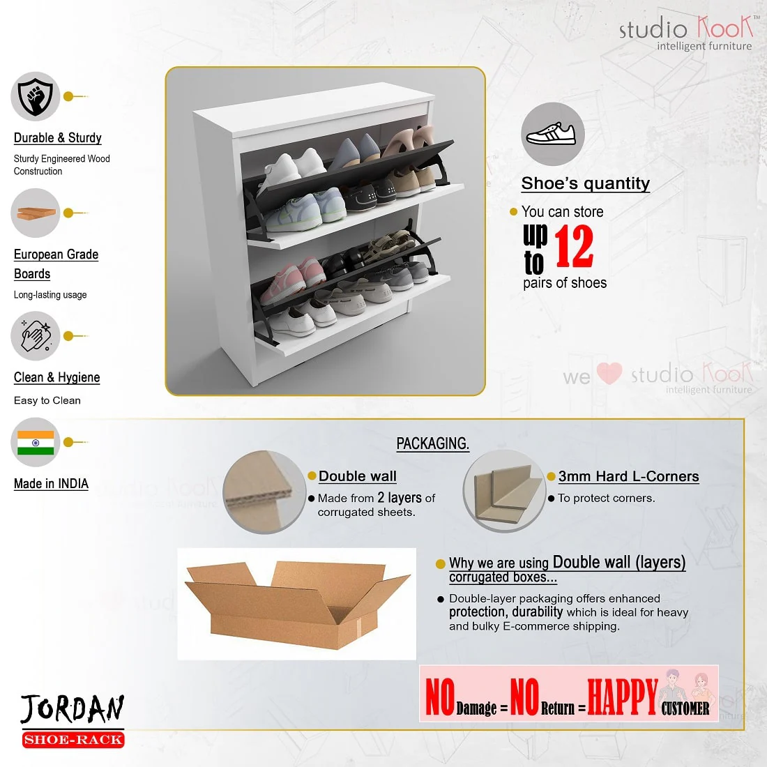 Jordan Shoerack - 12 pairs capacity Shoe Cabinet with Tilt-Out compartments - Image 5