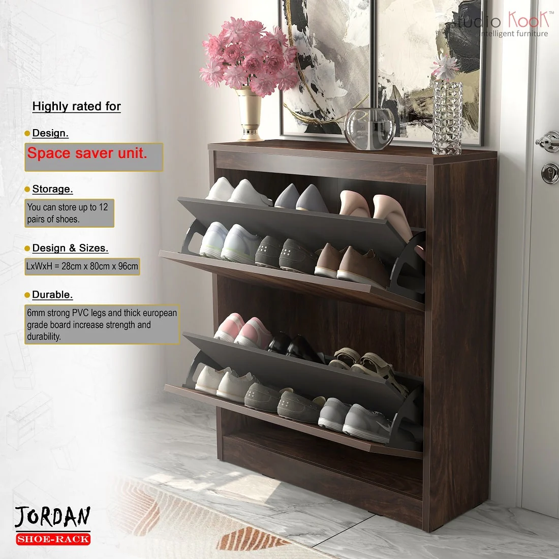 Jordan Shoerack - 12 pairs capacity Shoe Cabinet with Tilt-Out compartments - Image 8