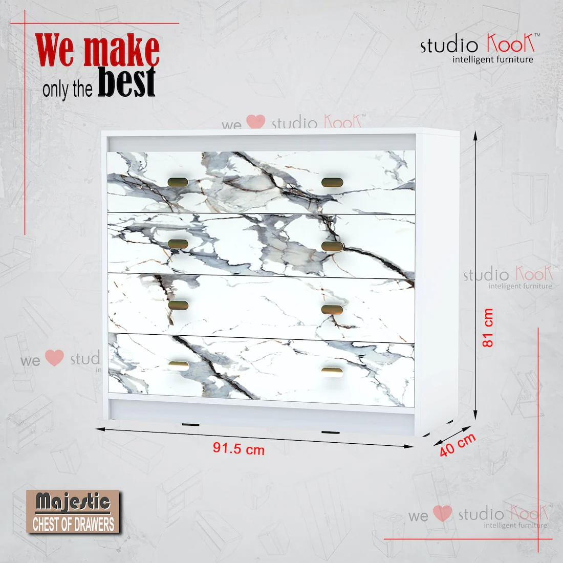 Majestic Chest of Drawers (Marble finish Laminate & Moonshine White) - Image 4